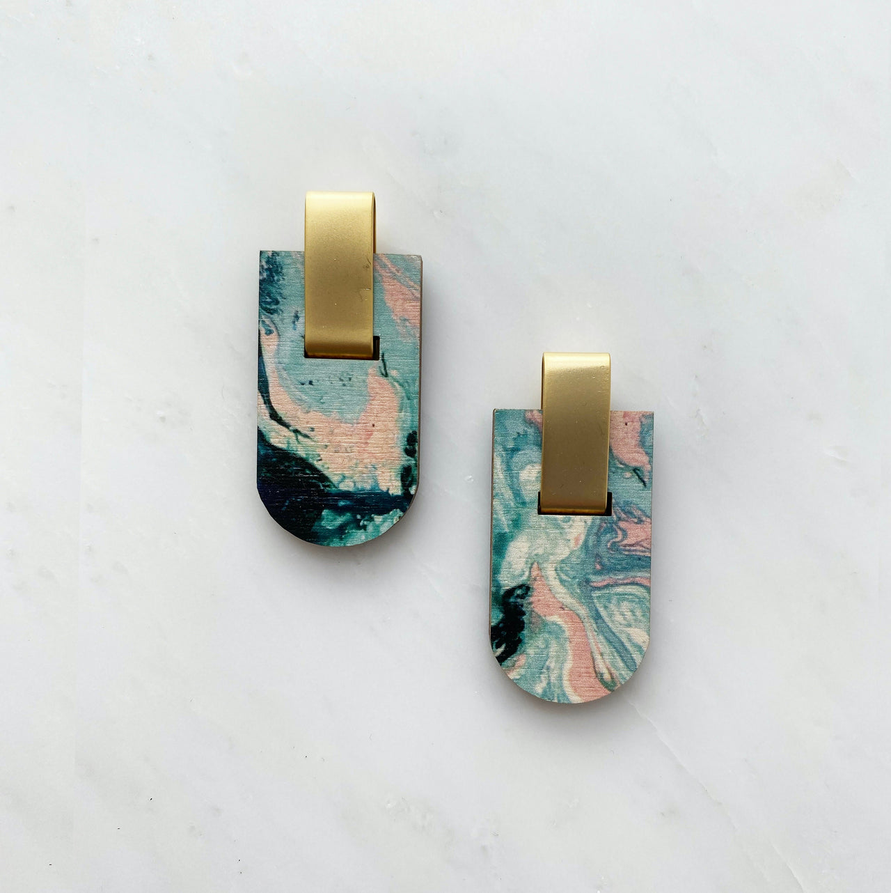 Gold & Marble Arch Stud Earrings