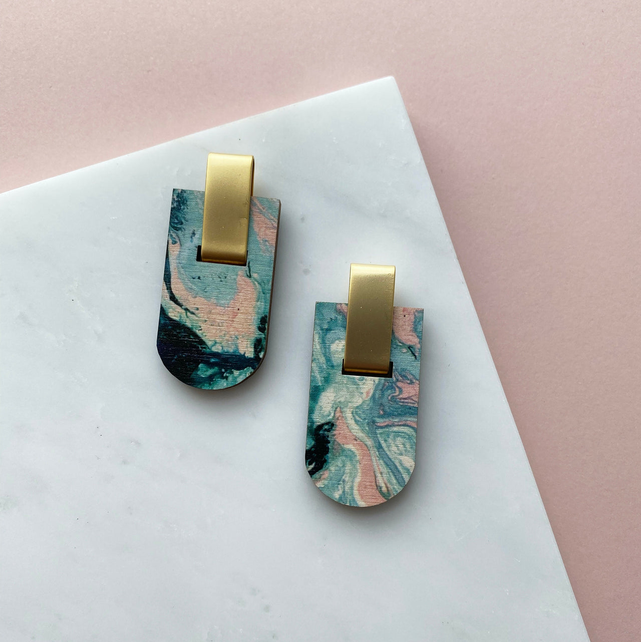 Gold & Marble Arch Stud Earrings