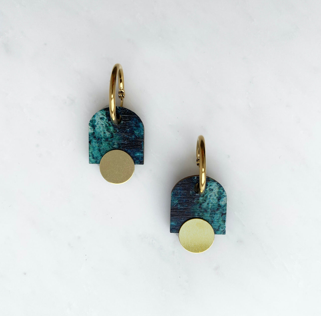 Blue & Gold Geometric Arch Hoop Earrings