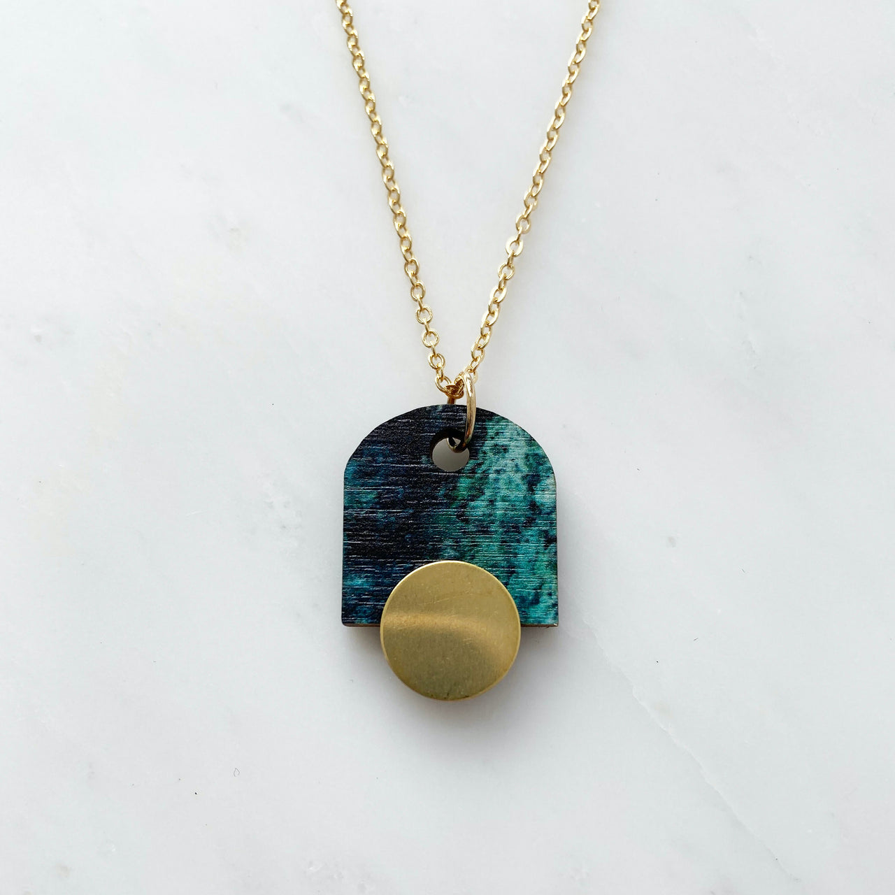 Blue & Gold Geometric Arch Necklace