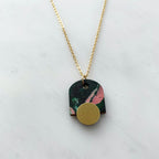 Geometric Arch Pendant - Green & Pink Marble Necklace