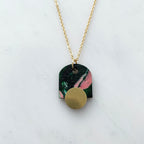 Geometric Arch Pendant - Green & Pink Marble Necklace
