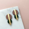 Pink, Green & Gold Geometric Circle Stud Earrings
