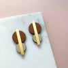 Statement Circle Stud Earrings - Burnt Orange, Cream & Gold Geometric Studs