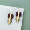 Purple, Cream & Gold Circle Studs - Statement Geometric Stud Earrings