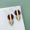 Purple, Cream & Gold Circle Studs - Statement Geometric Stud Earrings