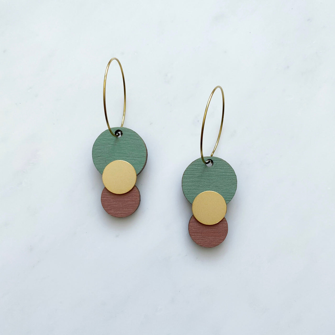 Mint, Pink & Gold Geometric Circle Hoop Earrings