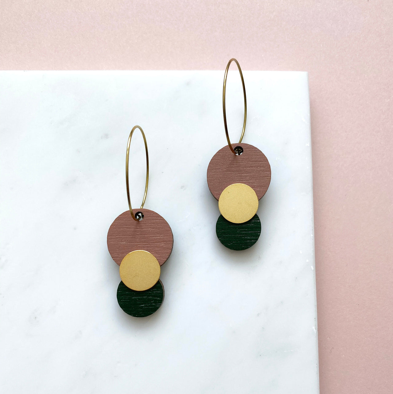 Pink & Green Circle Hoop Earrings