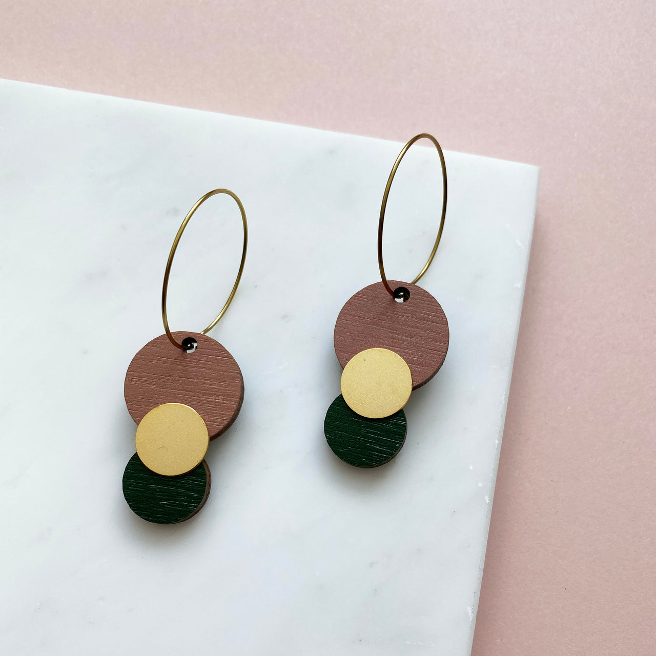 Pink & Green Circle Hoop Earrings