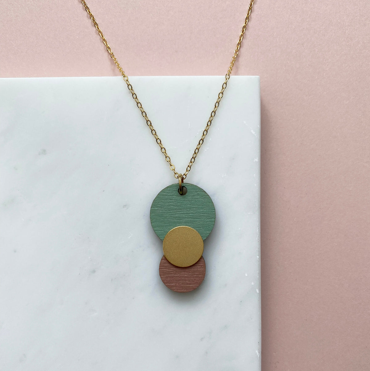Mint, Pink & Gold Circle Necklace