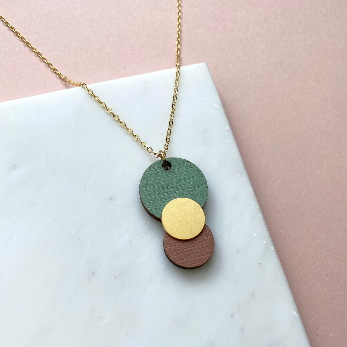 Mint, Pink & Gold Circle Necklace