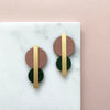 Pink, Green & Gold Geometric Circle Stud Earrings