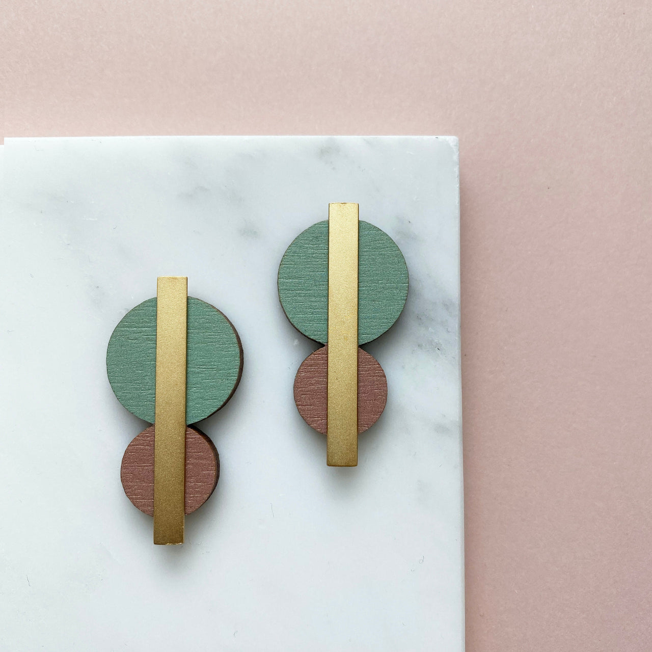 Mint & Pink Circle Stud Earrings