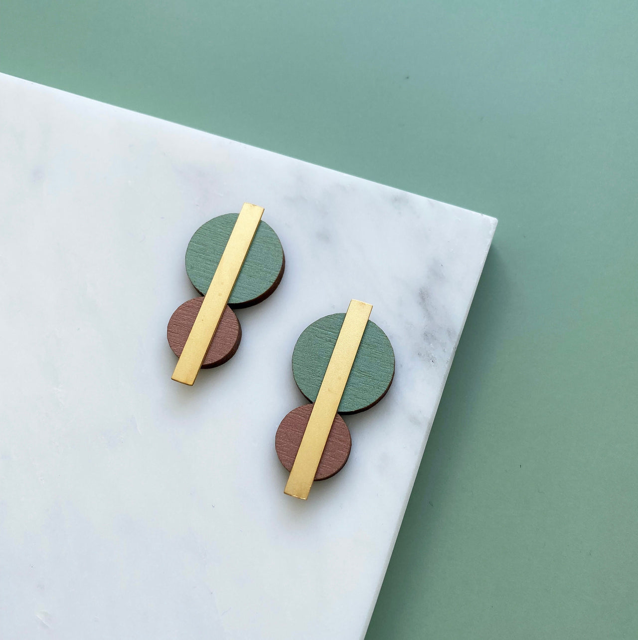 Mint & Pink Circle Stud Earrings