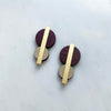 Purple, Cream & Gold Circle Studs - Statement Geometric Stud Earrings