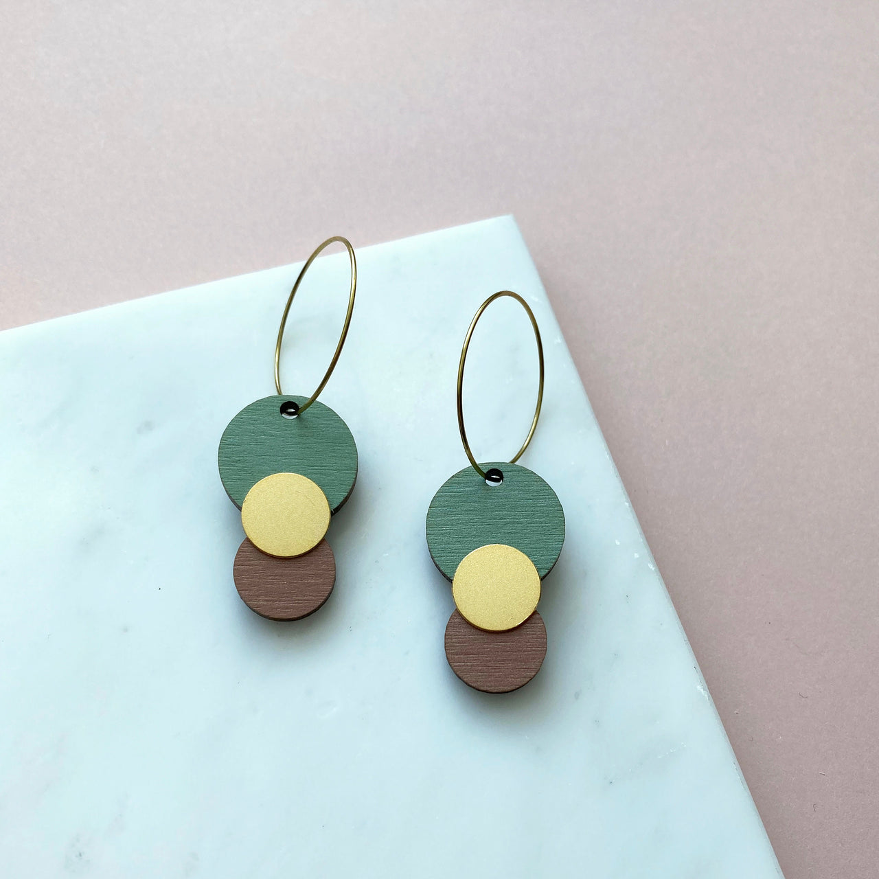Mint, Pink & Gold Geometric Circle Hoop Earrings