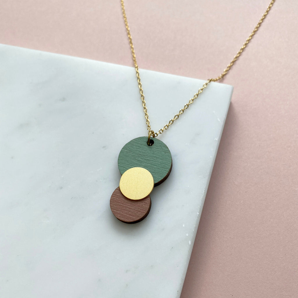 Mint, Pink & Gold Circle Necklace
