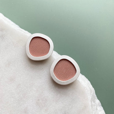 Silver Geometric Circle Stud Earrings - 5 Colours Available