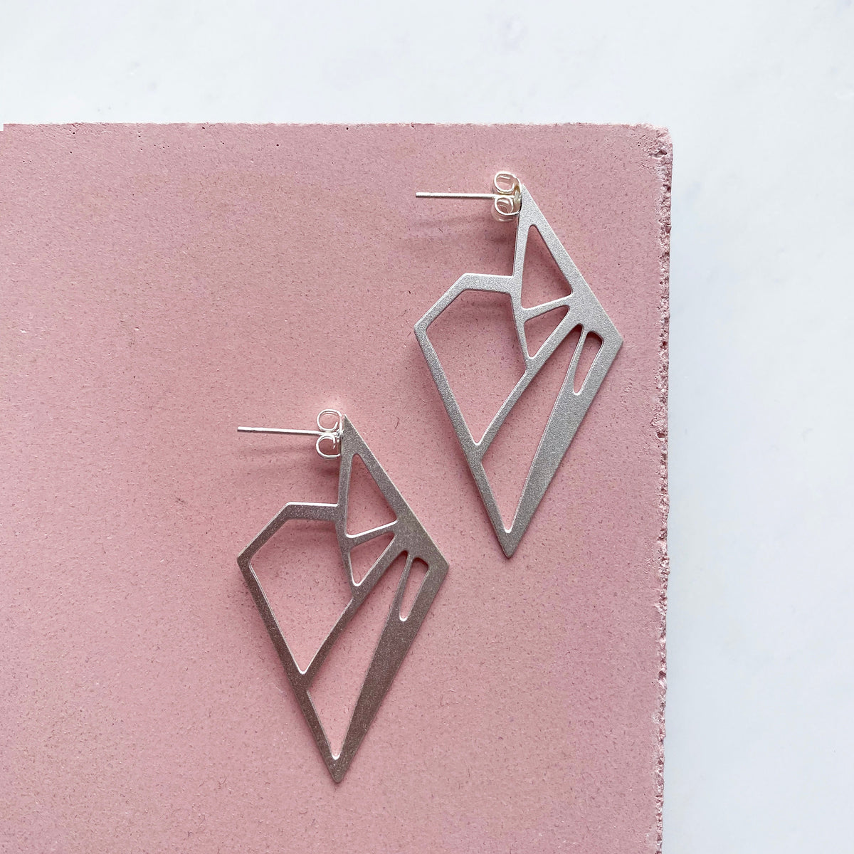 Statement Silver Triangle Stud Hoop Earrings