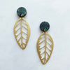 Tropical Gold Leaf Statement Drop Earrings - Calathea Zebrina