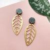 Tropical Gold Leaf Statement Drop Earrings - Calathea Zebrina