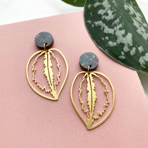 Calathea Medallion Leaf Statement Drop Earrings