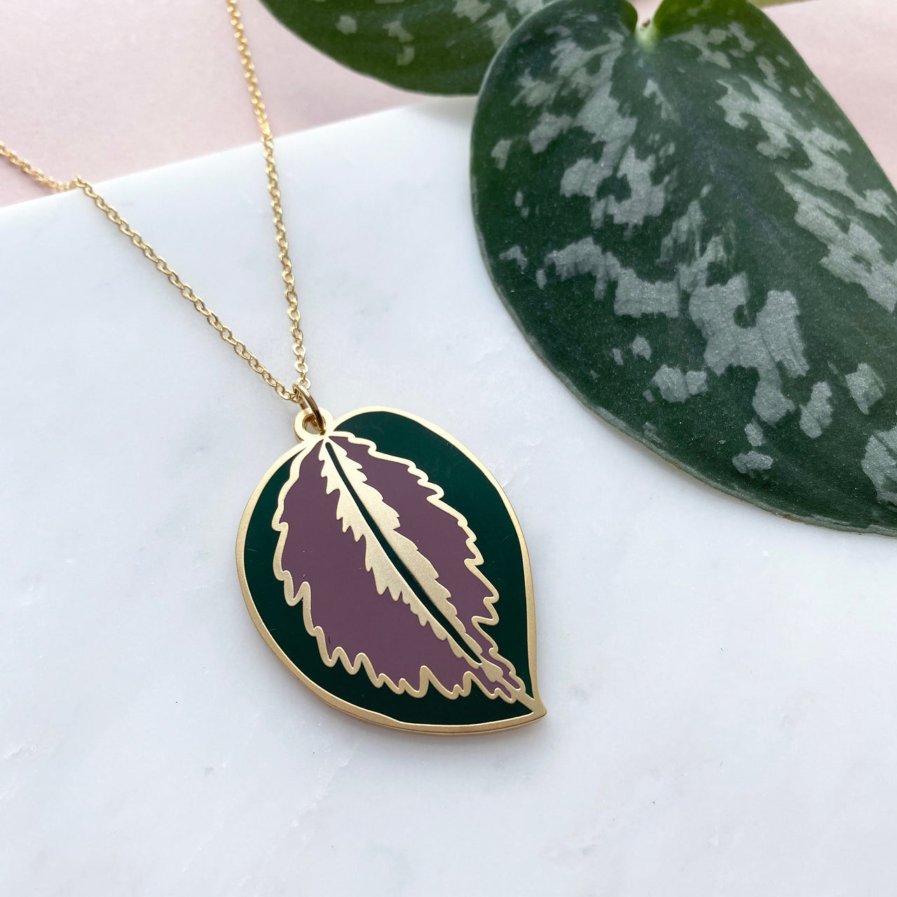 Enamel Calathea Leaf Necklace