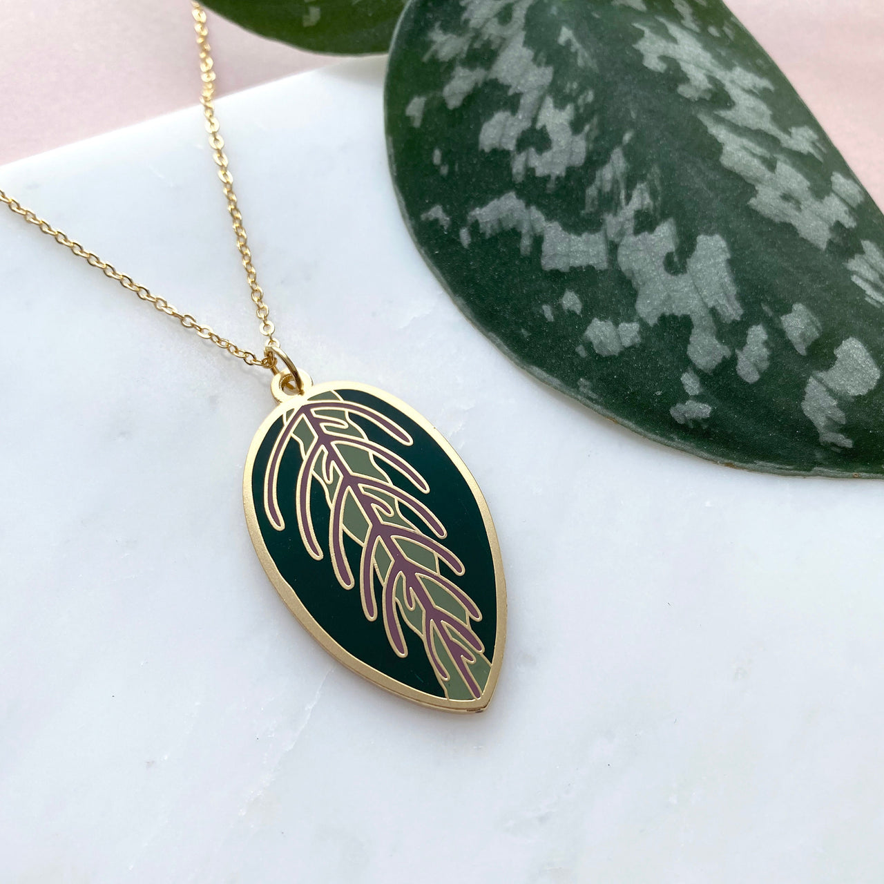 Enamel Maranta Leaf Necklace