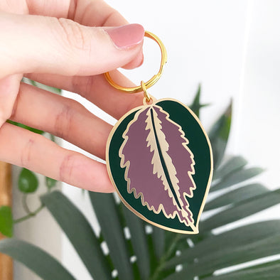 Calathea Medallion Leaf Keychain - House Plant Keyring