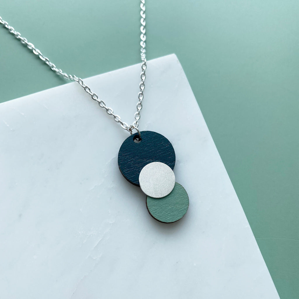 Silver Geometric Circle Pendant Necklace - 4 Colours Available