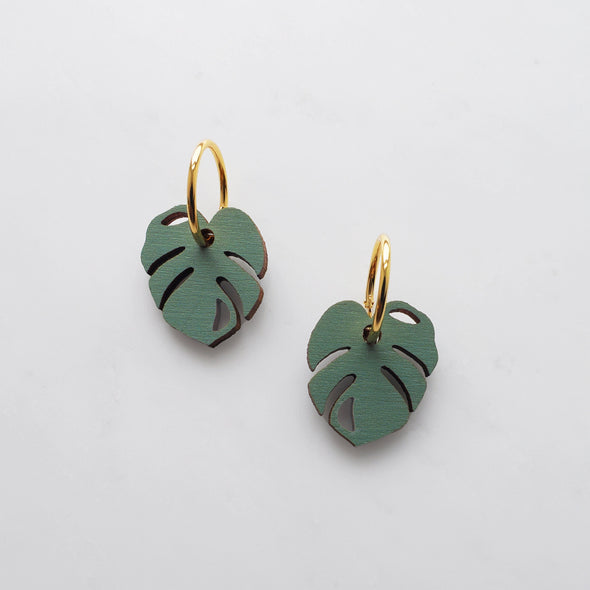 Colourful Monstera Hoop Earrings - Minimal Cheese Plant Jewellery