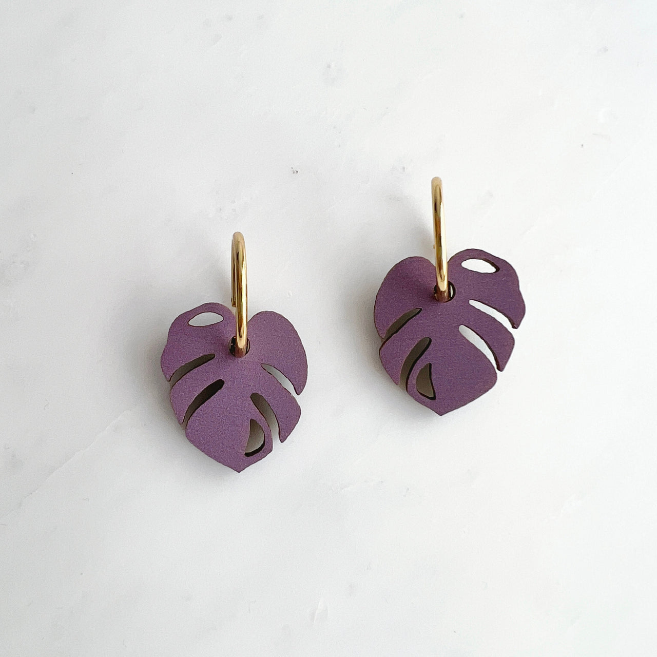 Colourful Monstera Hoop Earrings - Minimal Cheese Plant Jewellery