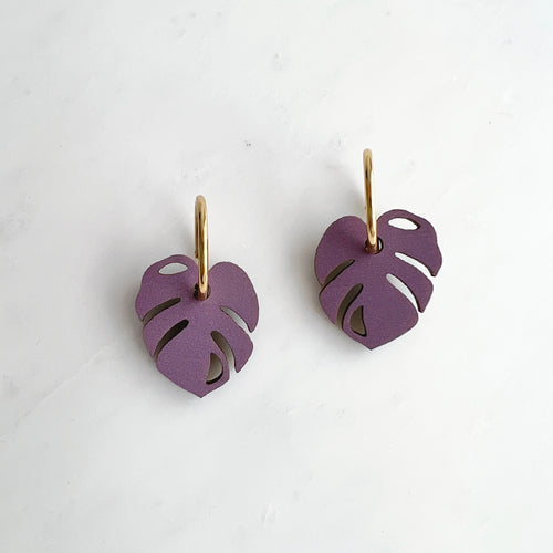 Colourful Monstera Hoop Earrings - Minimal Cheese Plant Jewellery