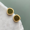 Olive & Gold Circle Stud Earrings