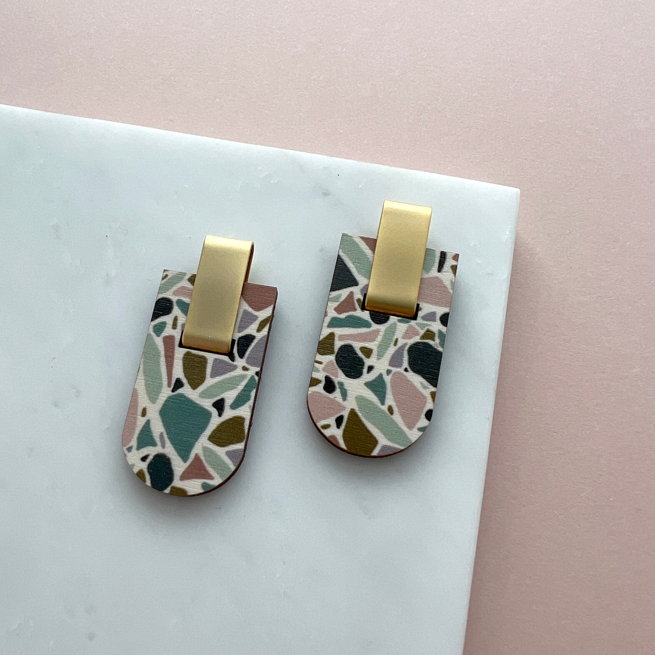 Terrazzo Large Arc Stud Earrings - Geometric Stud Earrings