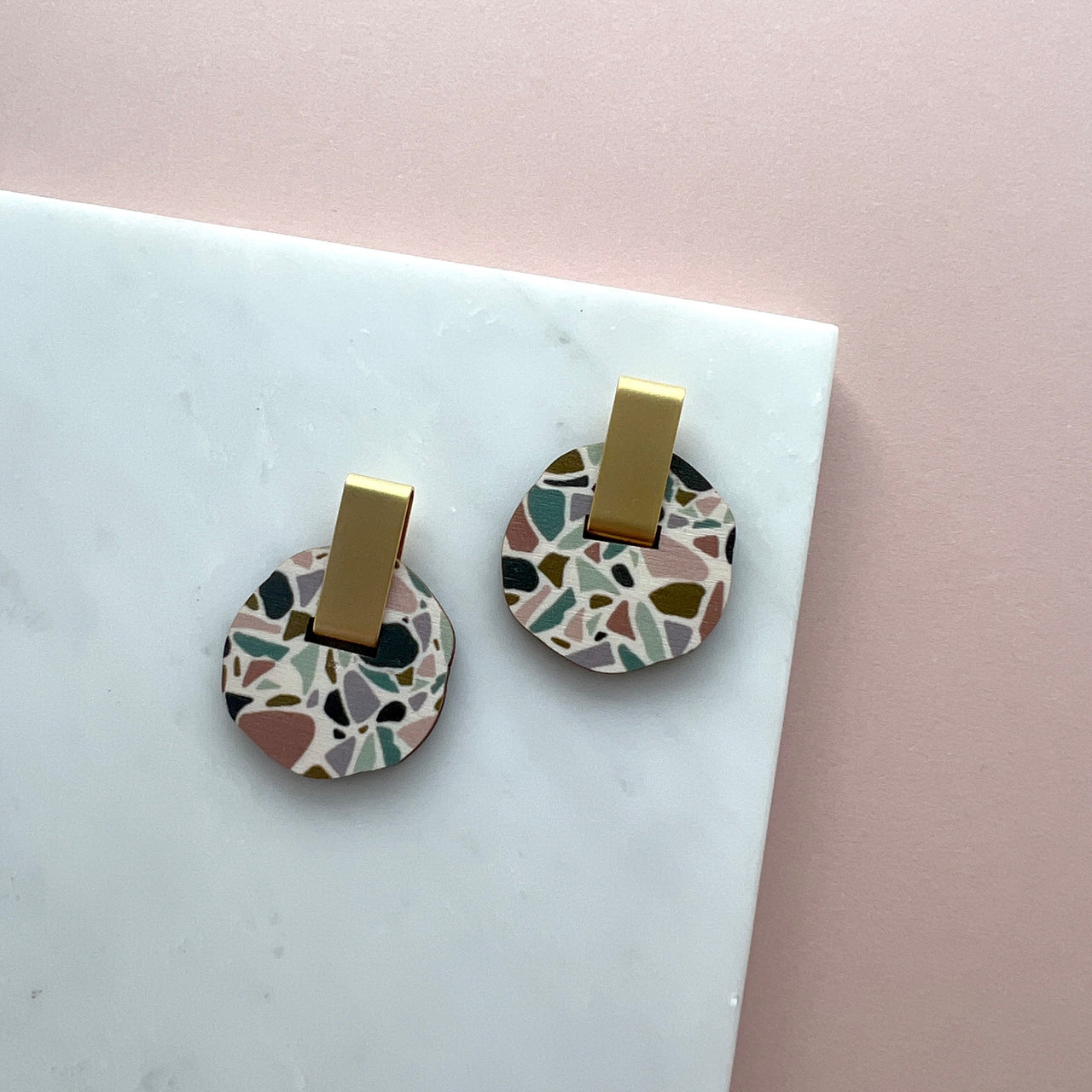 Terrazzo Circle Stud Earrings - Geometric Stud Earrings