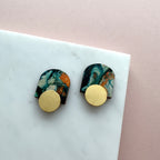 Geometric Arc Stud Earrings - Orange & Teal Marble Arch Stud Earrings