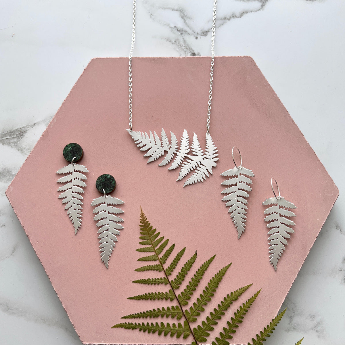 Silver Fern Hoop Earrings