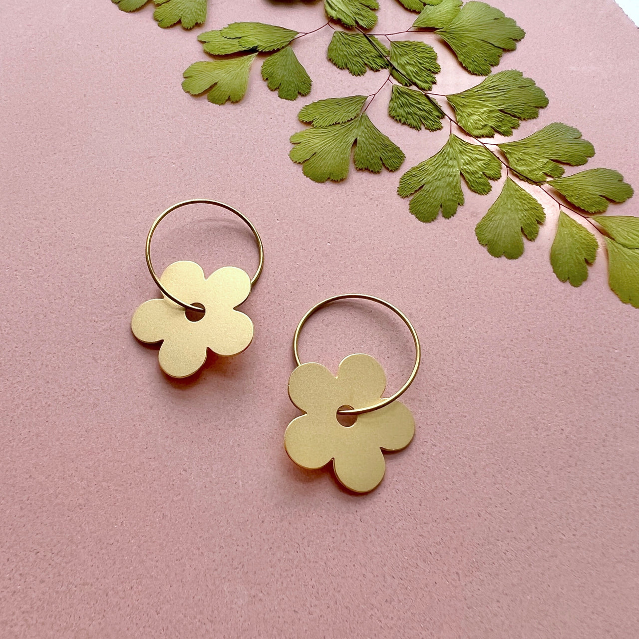 Gold Flower Hoop Earrings