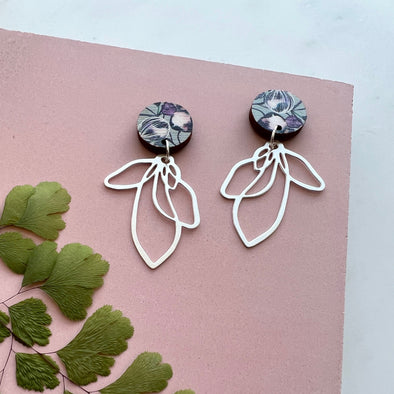 Silver Flower Petal Drop Earrings