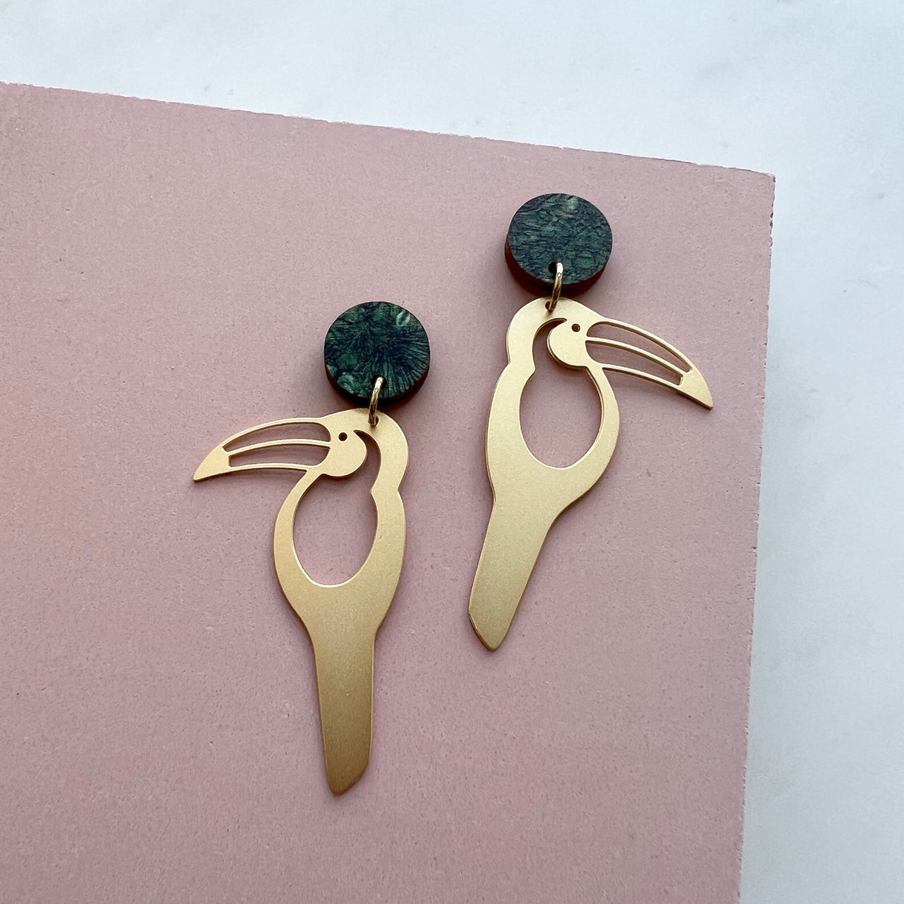 Gold Toucan Statement Drop Earrings