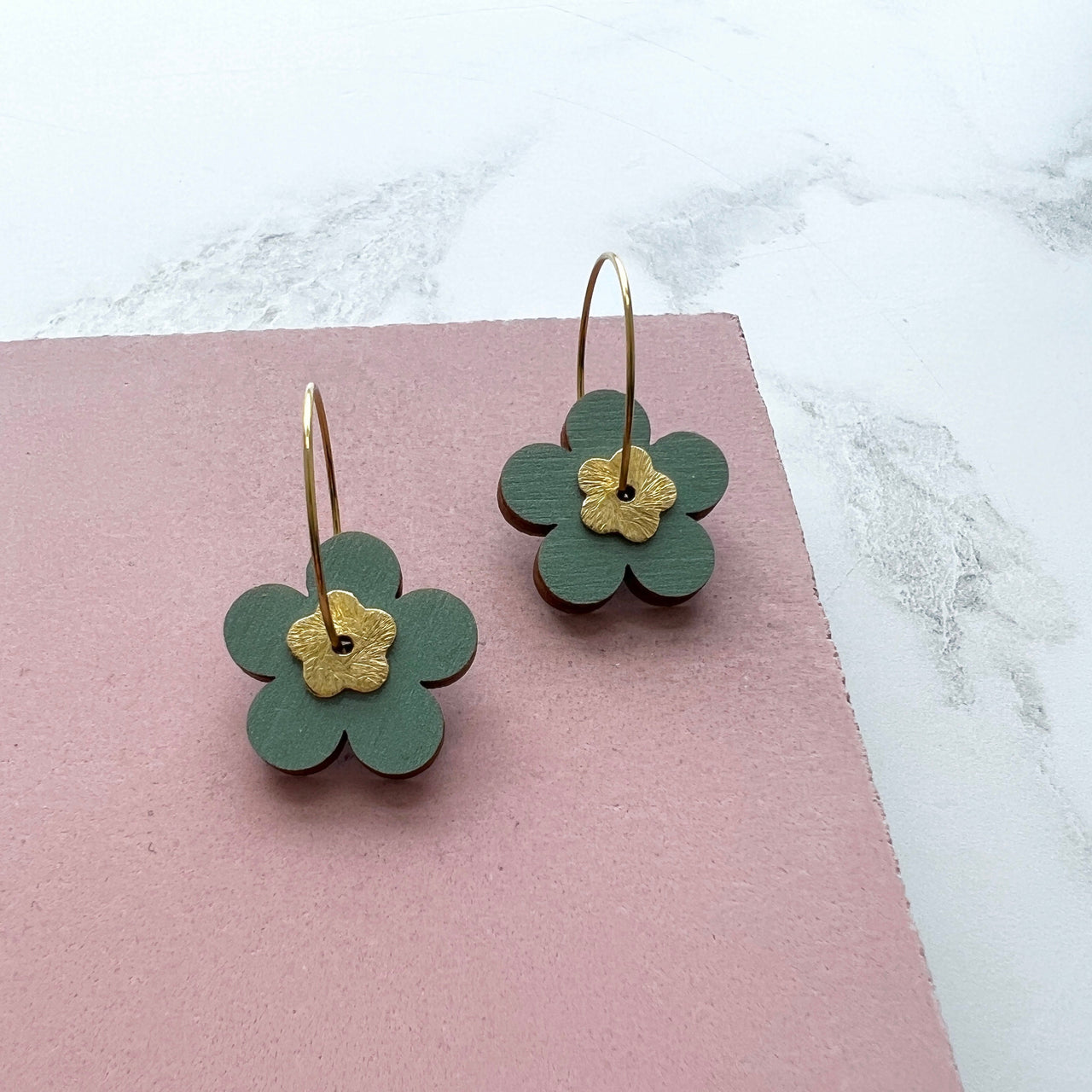 Colourful Flower Hoop Earrings - Minimal Gold Flower Hoop