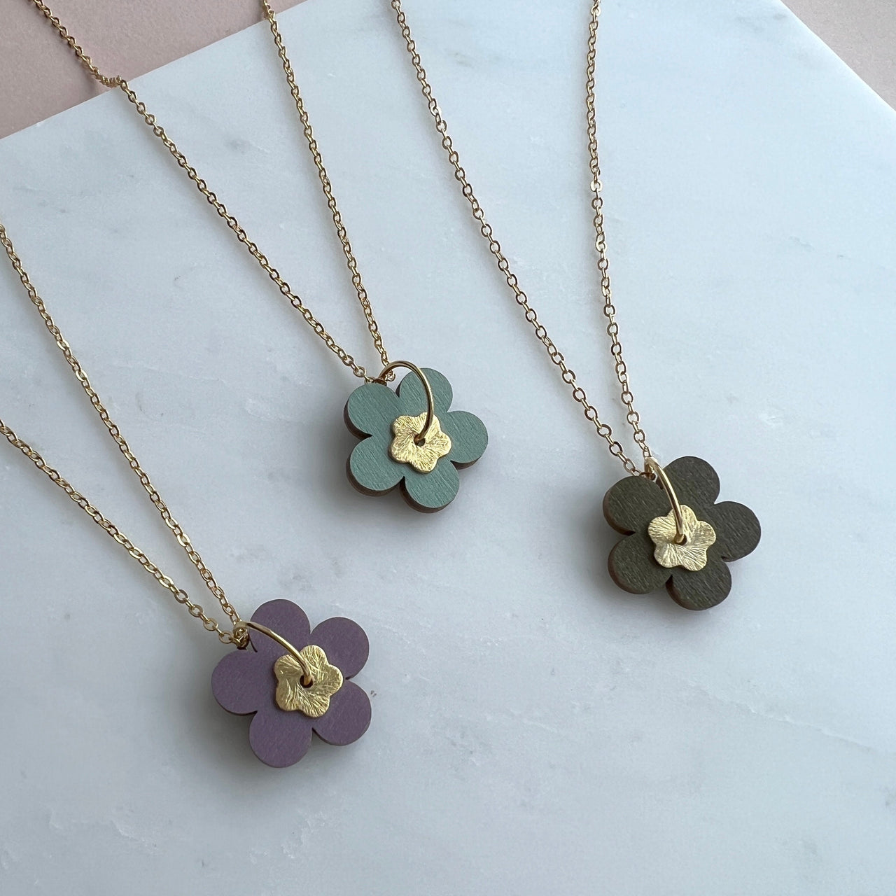 Colourful Flower Necklace - Minimal Gold Flower Pendant