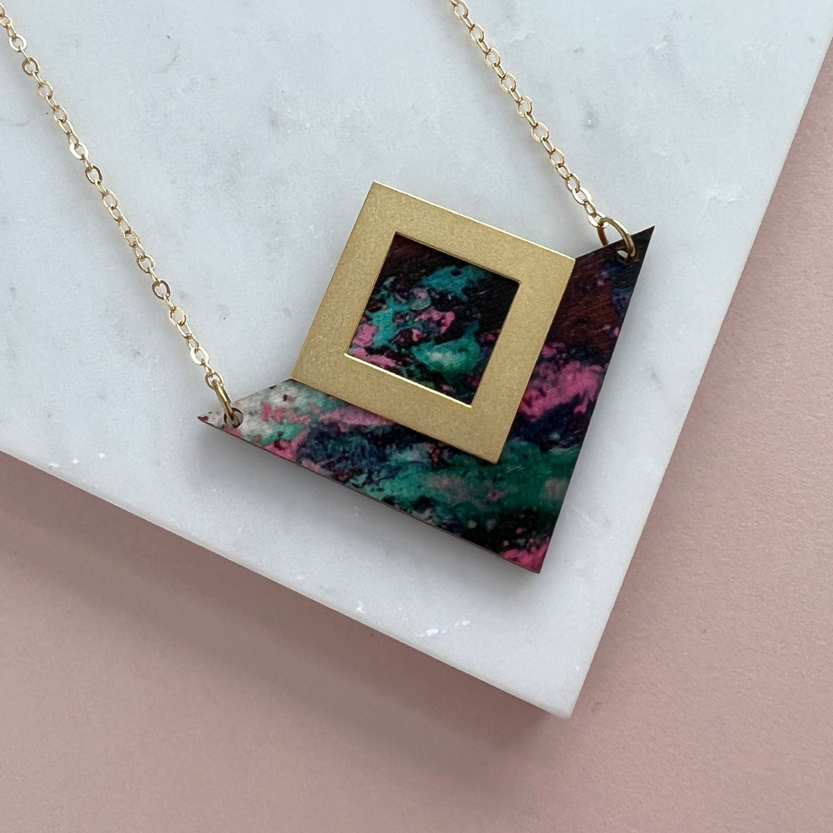 Pink & Gold Triangle Necklace