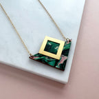Green, Pink & Gold Geometric Triangle Necklace