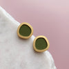 Olive & Gold Circle Stud Earrings