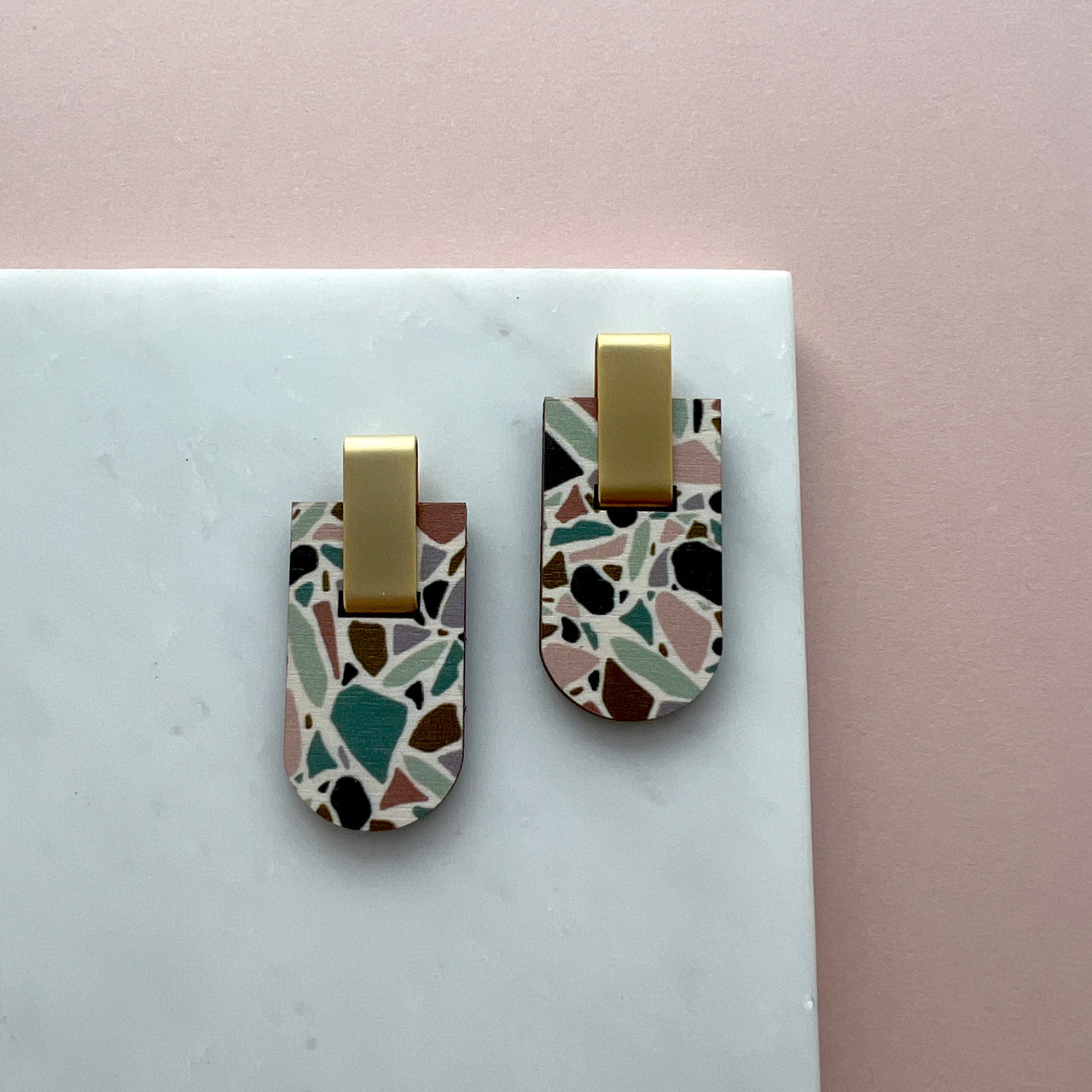 Terrazzo Large Arc Stud Earrings - Geometric Stud Earrings