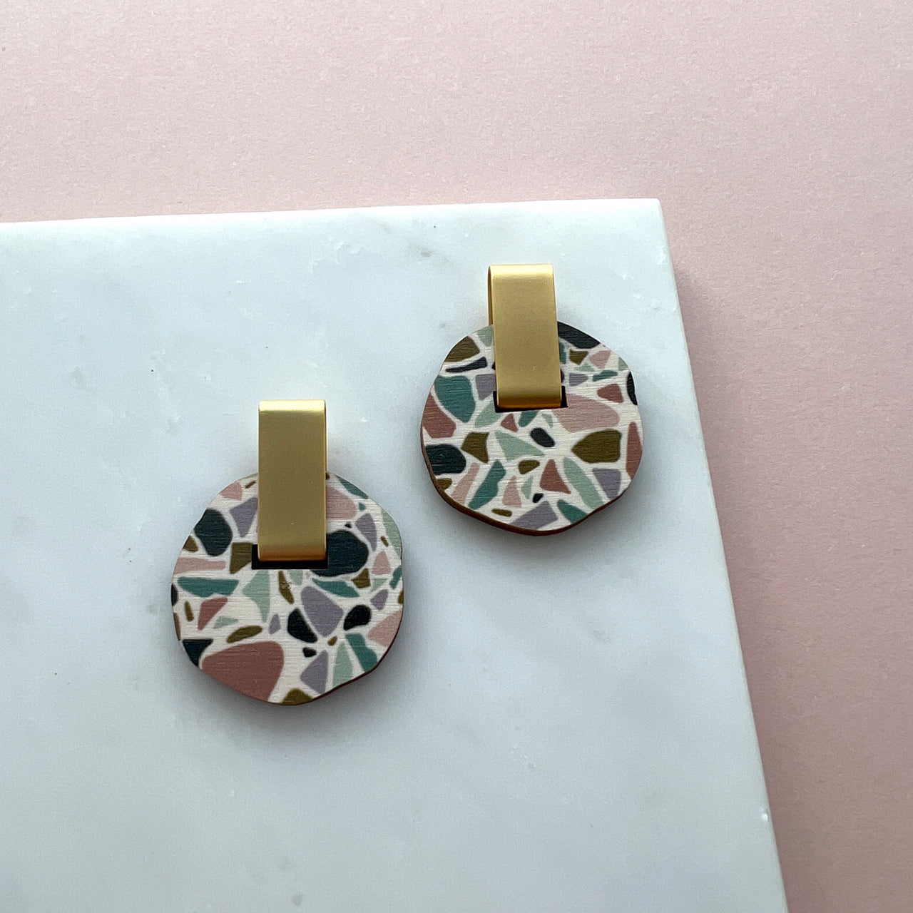 Terrazzo Circle Stud Earrings - Geometric Stud Earrings