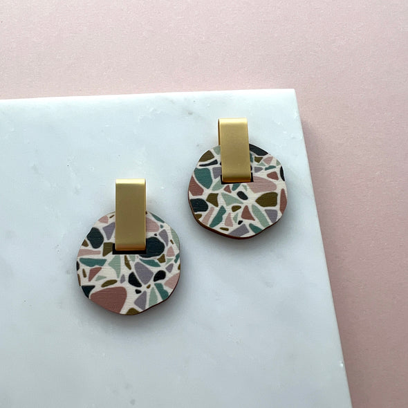 Terrazzo Circle Stud Earrings - Geometric Stud Earrings