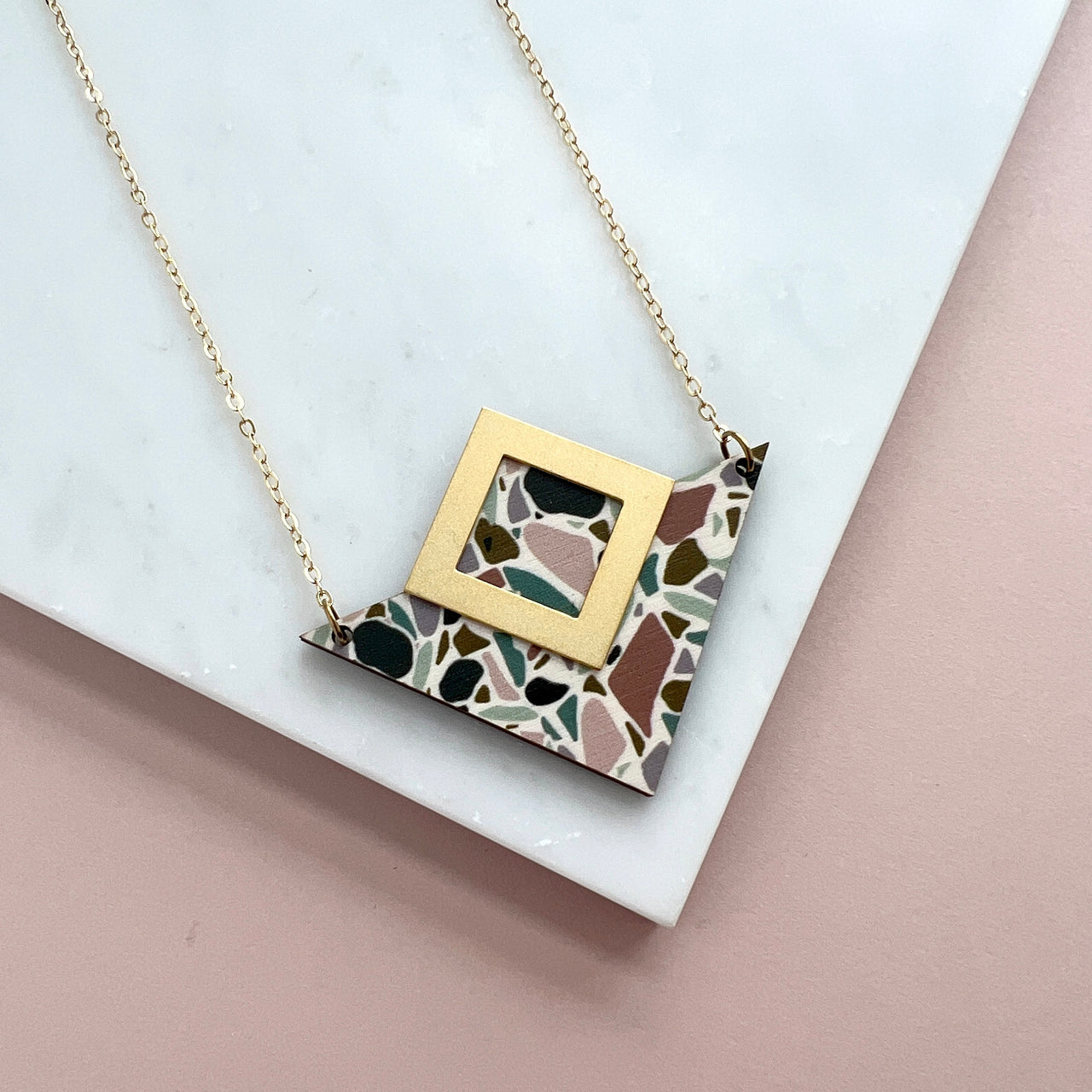 Terrazzo & Gold Triangle Necklace